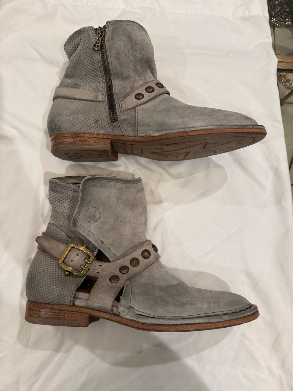 A.S.98 Gray Suede Chukka Boots with Buckle Strap